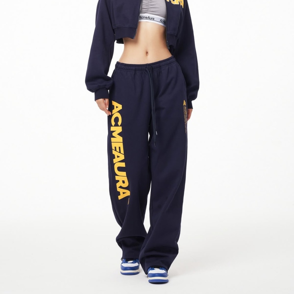 AcmeAura Women's Navy Joggers with Yellow Accents